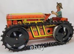 VTG MARX TIN WINDUP SPARKLING TRACTOR & TRAILER SET with BOX