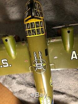 VTG Marx 14 Tin US Army Airplane With Box Motor works Excellent USA