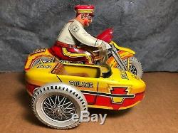 VTG Marx Police Squad Tin Wind Up Motorcycle Sidecar, Siren Original Box