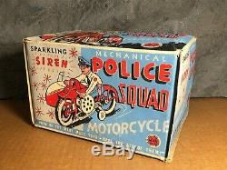 VTG Marx Police Squad Tin Wind Up Motorcycle Sidecar, Siren Original Box