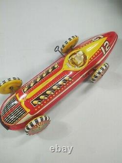 VTG Marx Tin Racer #12 Red Wind Up Toy Race Car Streamline 16 Mechanical (3B1)