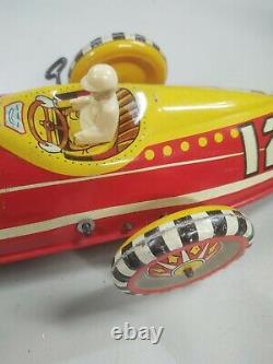 VTG Marx Tin Racer #12 Red Wind Up Toy Race Car Streamline 16 Mechanical (3B1)