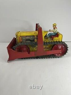 VTG Marx Tin Wind-Up Toy Caterpillar Tractor Bulldozer & Wind Key Pressed Steel