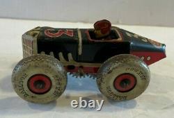 VTG Marx Tin Wind-Up Toy Racer #3 Boat Tail Painted Tin Car & Driver WORKS GREAT