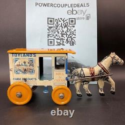 VTG Marx Toyland's Farm Products Milk & Cream Tin Litho Horse Drawn Wagon 1930s