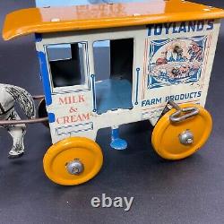 VTG Marx Toyland's Farm Products Milk & Cream Tin Litho Horse Drawn Wagon 1930s