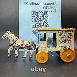 VTG Marx Toyland's Farm Products Milk & Cream Tin Litho Horse Drawn Wagon 1930s