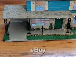 VTG Marx toy Tin Litho Colonial Modern 2 Story Blue Metal Doll house 4407
