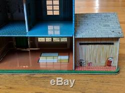 VTG Marx toy Tin Litho Colonial Modern 2 Story Blue Metal Doll house 4407