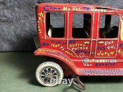 VTG RARE Plastimarx Marx Mexico Red Old Jalopy Tin Wind-Up 1950s Works