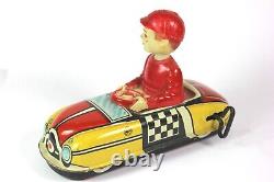 Vintage1950's MARX Tin Windup Race Car with Plastic Bobble Head Driver WORKS