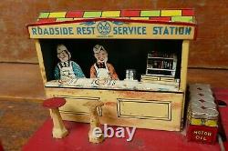 Vintage 1920s/1930s Marx Roadside Rest Stop Service Gas Station Tin Litho Toy