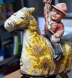 Vintage 1925 MARX Tin Lithographed & Celluloid RIDE'EM COWBOY Wind-up Toy