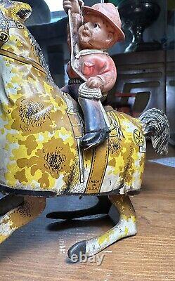 Vintage 1925 MARX Tin Lithographed & Celluloid RIDE'EM COWBOY Wind-up Toy