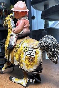 Vintage 1925 MARX Tin Lithographed & Celluloid RIDE'EM COWBOY Wind-up Toy