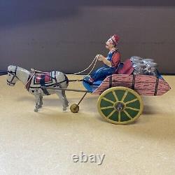 Vintage 1930/40's Marx Tin Litho Wind Up Hee Haw Horse And Wagon Cart
