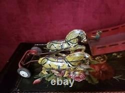 Vintage 1930'S MARX Wind Up Tin Litho Horse Drawn Wagon and Rider
