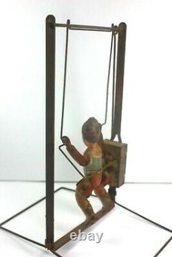 Vintage 1930's Louis Marx Co. Tin Acrobat Trapeze Wind-Up Patent Pending