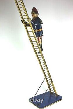 Vintage 1930's MARX Toys Climbing Fireman Wind Up Tin Metal Toy (WORKS)