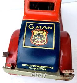 Vintage 1930's Marx Clockwork G-man Pursuit Car Windup Tin Toy