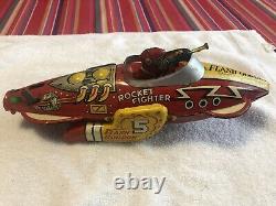 Vintage 1930's Marx Tin Litho Flash Gordon Rocket Fighter Wind Up Friction Toy
