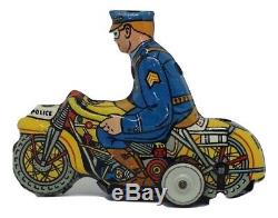 Vintage 1930's Marx Tin Toy Tricky Police Motorcycle Windup Toy