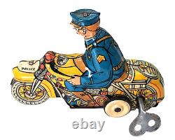 Vintage 1930's Marx Tricky Police Motorcycle Tin Litho Wind Up Toy