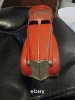 Vintage 1930's Tin Litho Red Coupe Windup Toy Car