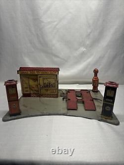 Vintage 1930s MARX Sunny Side Tin Service Station Original Playset