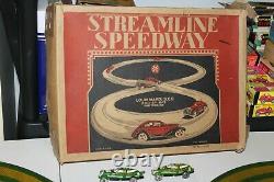 Vintage 1930s MARX TIN MECHANICAL STREAMLINE SPEEDWAY with CARS in ORIGINAL BOX