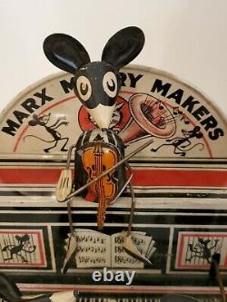 Vintage 1930s MARX TIN WIND UP MERRY MAKERS MOUSE BAND SCARCE VERSION