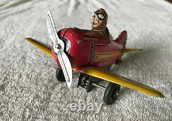 Vintage 1930s MARX Tin Litho 5 ROLLOVER PLANE, Working Excellent Wind Up