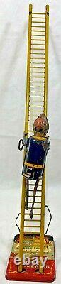 Vintage 1930s MARX Toys Climbing Fireman Wind Up Tin Metal Toy