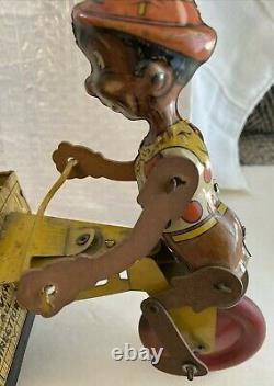 Vintage 1930s Marx Busy Delivery Black Pinocchio Wind Up Tin Toy Working