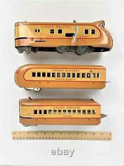 Vintage 1930s Marx M-10000 Tin Litho Union Pacific 3-Piece Wind Up Train Set Toy