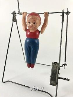 Vintage 1930s Marx Mechanical Tin & Celluloid Gymnast Acrobat Toy, Working