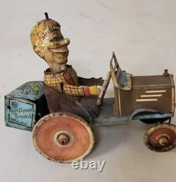 Vintage 1930s Marx Mortimer Snerd? Wind Up Tin Toy One Wheel Missing