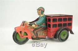 Vintage 1930s Marx Motorcycle Delivery Boy Tin Windup Toy 9.5 Working