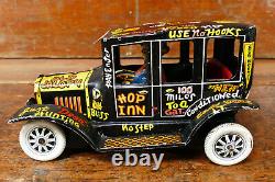 Vintage 1930s Marx Old Jalopy Tin Litho Windup Toy Car with Driver Working