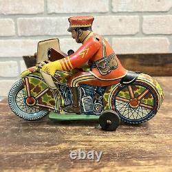 Vintage 1930s Marx Police Cop Camo Motorcycle Gunner Tin Litho Windup Toy
