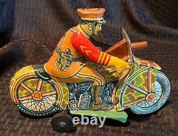 Vintage 1930s Marx Police Cop Camo Motorcycle Gunner Tin Litho Windup Toy Nice