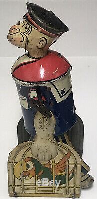 Vintage 1930s Marx Popeye With Parrot Cages Tin Wind Up Toy Works