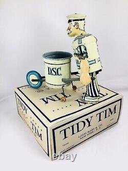Vintage 1930s Marx TIDY TIM Wind-Up Street Sweeper Tin Litho Walker Toy with Box