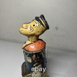 Vintage 1930s Tin Litho Marx Wind Up Walking Popeye The Sailor W Parrots Cages