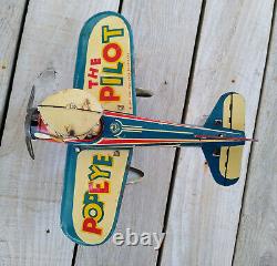 Vintage 1940 Marx Tin Litho Popeye The Pilot Wind Up Toy Plane