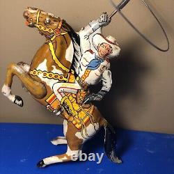 Vintage 1940 Marx Tin Wind-Up Toy Roping roy Rogers Riding Horse Spinning Lasso