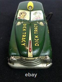 Vintage 1940's Marx Dick Tracy Squad Car Fixed Key Tin Wind Up Toy with Light