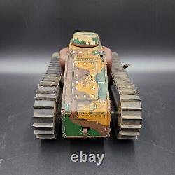 Vintage 1940's Marx E12 Tin Litho Wind Up Tank Works