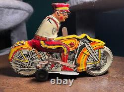 Vintage 1940's Marx Police Motorcycle Lithographed Tin Wind Up Toy (Incomplete)