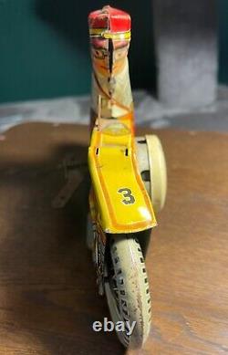 Vintage 1940's Marx Police Motorcycle Lithographed Tin Wind Up Toy (Incomplete)